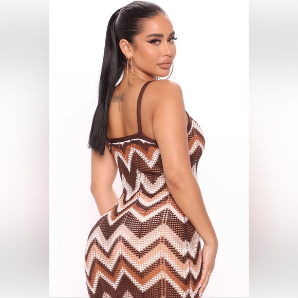 NWT Almost Famous Chevron Pointelle Fringe Boho Indie Retro Dress, L - Picture 4 of 9